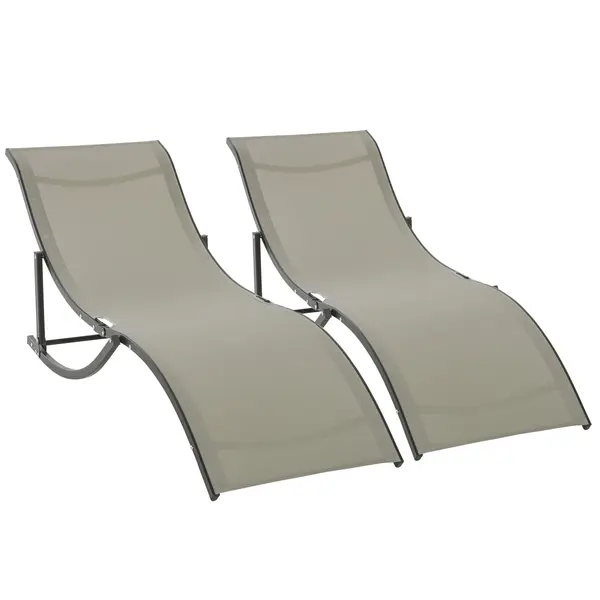 Set 2 Sezlonguri de Gradina Outsunny Pliabile, Aluminiu si Textilen, Kaki, 61x165x63cm | Aosom Romania