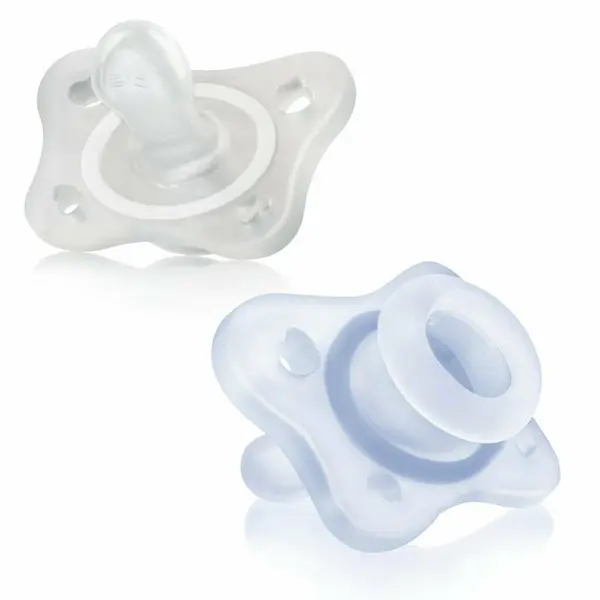 Set 2 suzete bebelusi, Chicco, Physio Mini Soft, Silicon moale, Sterilizabil la microunde, 0-2 luni, Albastru