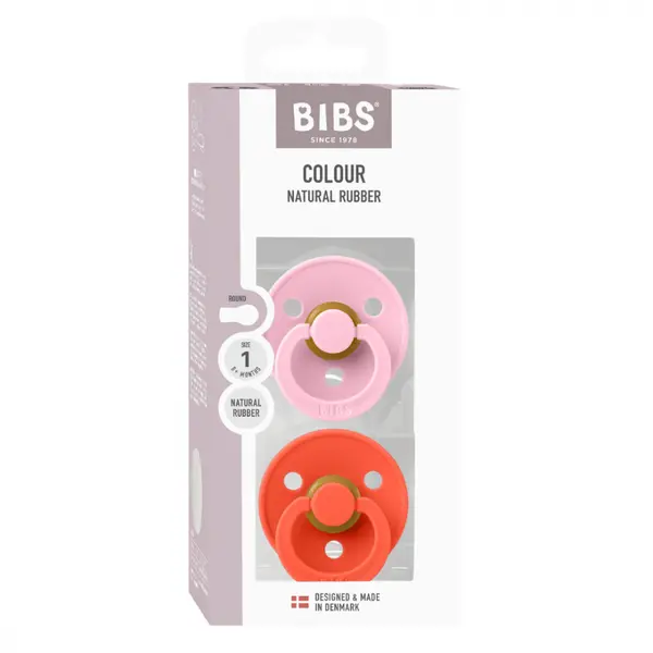 Set 2 suzete Bibs Colour Latex tetina rotunda 0 luni + Baby PinkTango