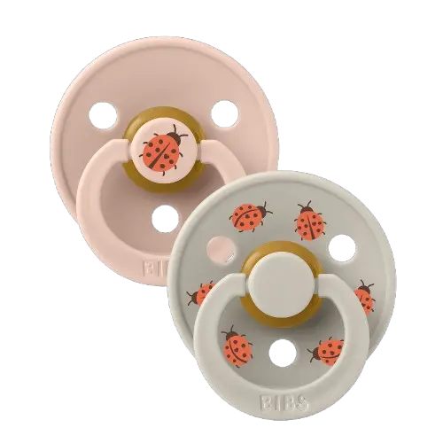 Set 2 suzete Bibs Colour studio collection Ladybug din latex cu tetina rotunda, 6 luni+ Blush Mix