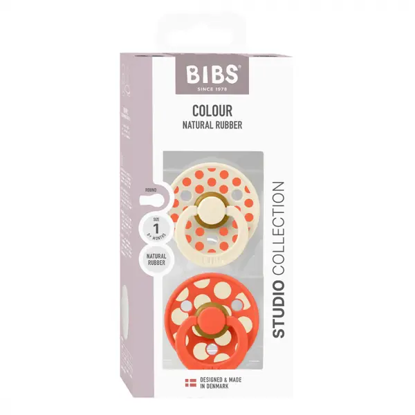Set 2 suzete Bibs Colour Studio Collection Polka Dots tetina rotunda 0 luni+ IvoryTango