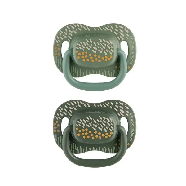 Set 2 suzete cu tetina simetrica silicon Canpol Mountains 6-18 luni Verde