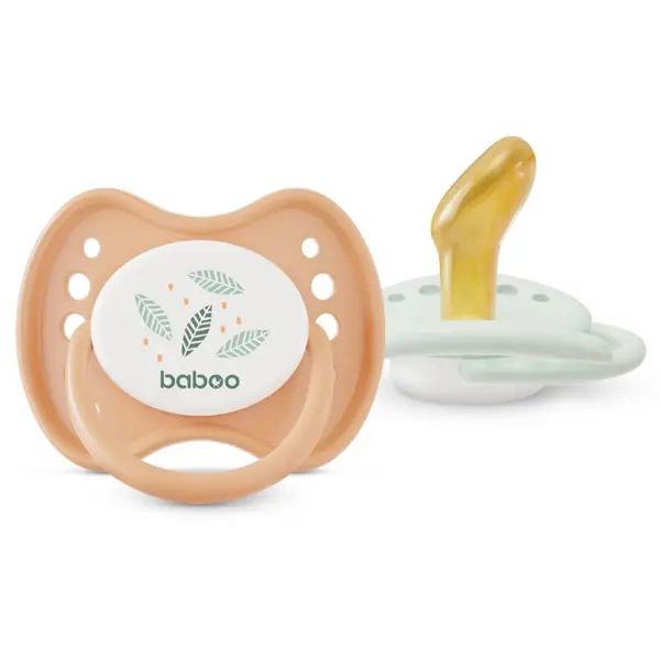 Set 2 suzete ortodontice din latex Calmy Baboo Piersica 0 luni+