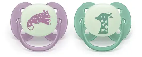 Set 2 suzete Philips Avent Philips Avent SCF094/04, Ultra soft Nighttime 6-18 luni, 2 buc , fosforescente (Mov/Verde)