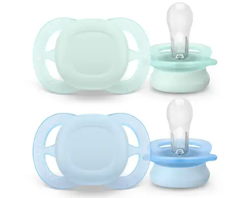Set 2 suzete Philips Avent Ultra Start SCF075/02, ortodontice, fara BPA, 0-2 luni (Verde/Albastru)
