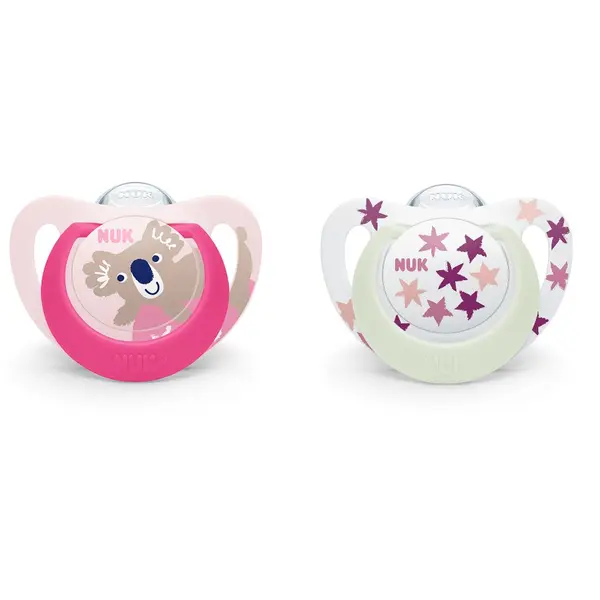Set 2 suzete silicon glow in the dark Nuk Star Night 6-18 luni Girl