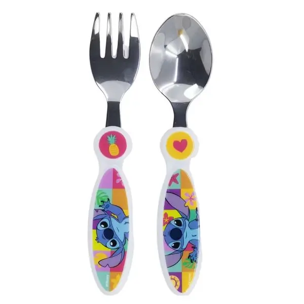 Set 2 tacamuri, furculita si lingura pentru copii Lilo Stitch 15.5 cm Albastru Engros
