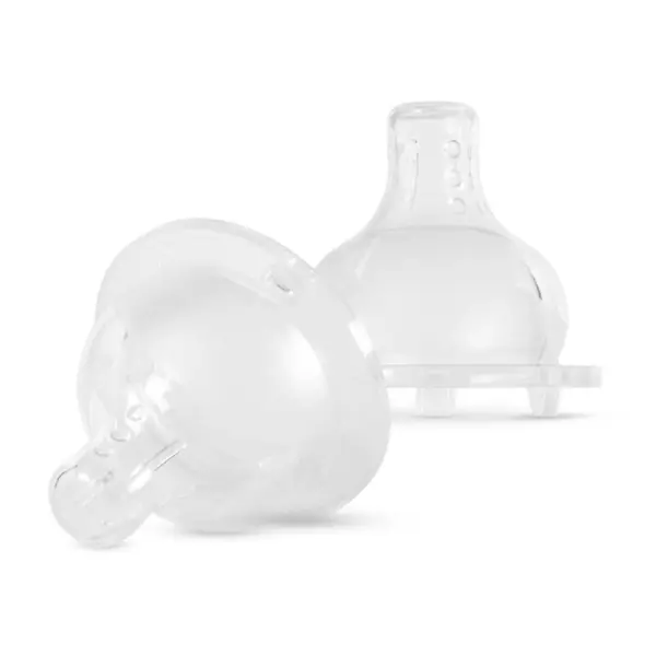 Set 2 tetine din silicon Premium tehnologie anticolici cu 3 valve Baboo, gat larg, lichid gros, 6 luni+