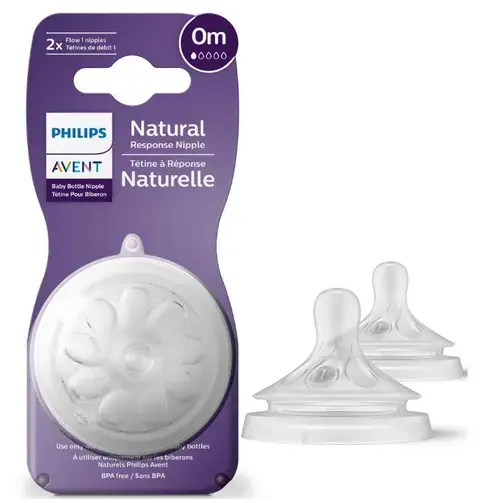 Set 2 tetine silicon Philips Avent Natural Response SCY961/02, 0 luni, Debit 1 (Transparent)