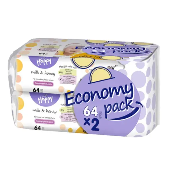 Set 2 x 64 Servetele Umede Lapte si Miere Happy Milk&Honey