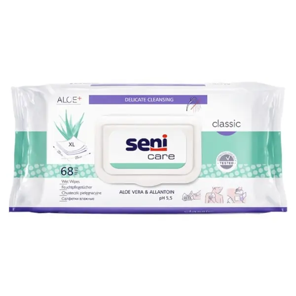 Set 2 x 68 Servetele Umede Igienice Incontinenta cu Capac Seni Care Aloe Vera si Alantoina