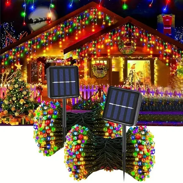 Set 2 x Instalatie solara 100 LED, exterior, Multicolor