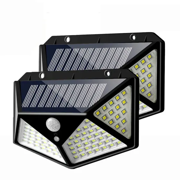 Set 2 x Lampa 100 LED cu panou solar, senzor de miscare