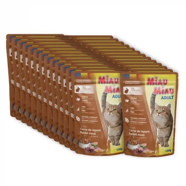 Set 24 buc x 100 gr Hrana umeda pentru pisici Miau Miau cu iepure in sos