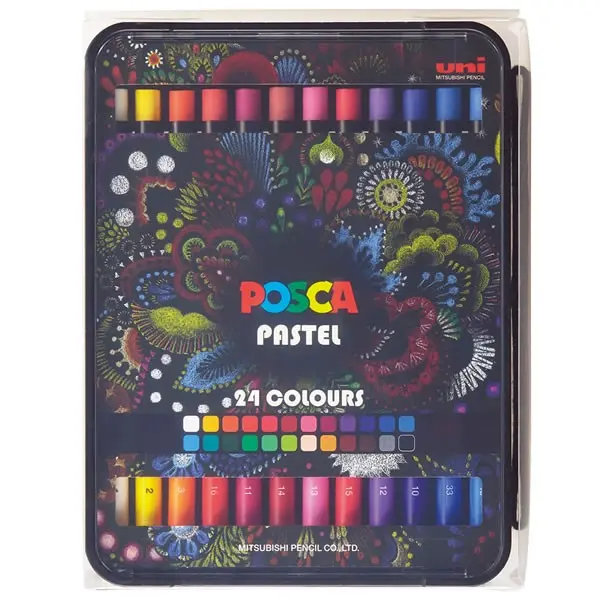 Set 24 Creioane Cerate POSCA Pastel Uleios KPA-100 , Culori Intense, 1.0, 6.8 mm