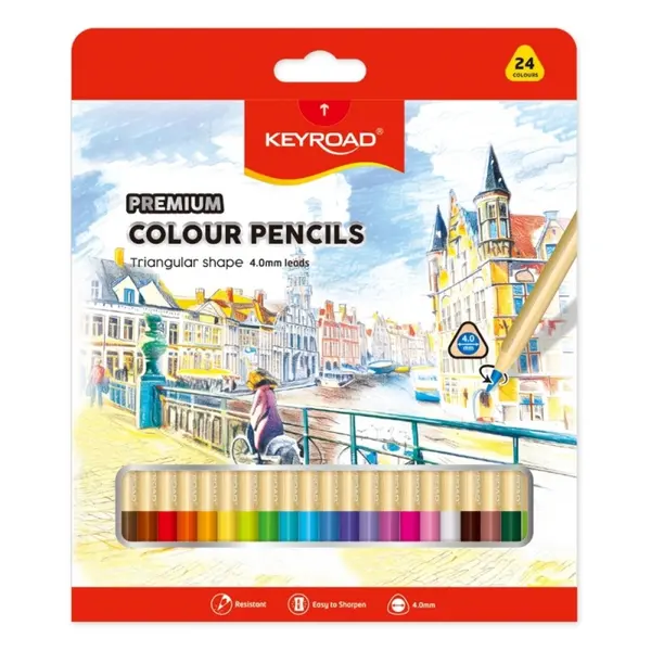 Set 24 creioane colorate Keyroad,triunghiulare,mina 4mm