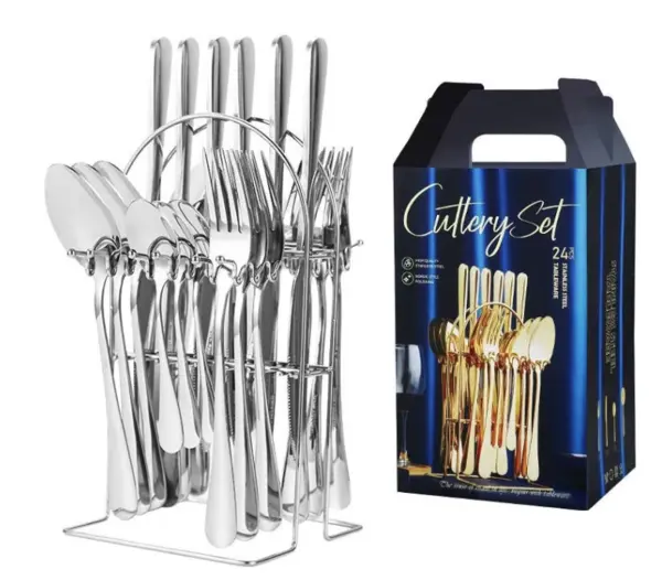 Set 24 piese tacamuri ARGINTII cu suport otel inoxidabil AH