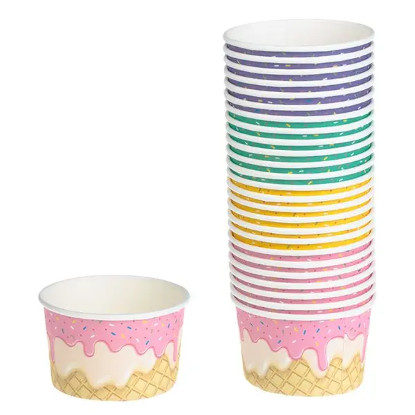 Set 25 pahare colorate pentru inghetata,carton,150ml