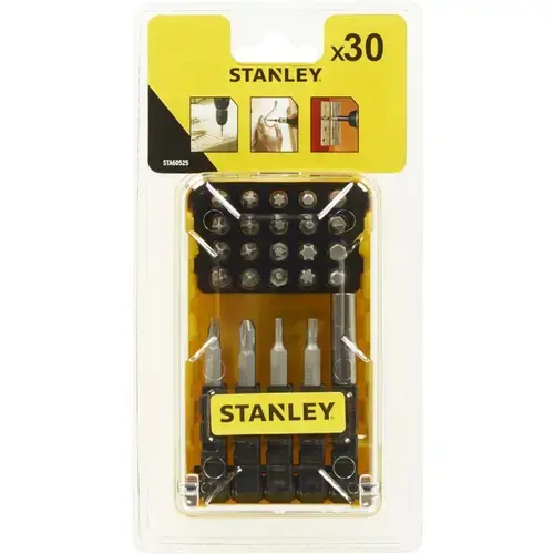 Set 29 de varfuri de insurubat, PZ, PH si drepte STA60525-XJ Stanley 50 mm: Sl6, Ph1, Ph2, Ph3, T10, T15, T20, Hx4, Hx5. 25 mm: Sl4, Sl6, Ph1, 2x Ph2, 1x Ph3, Pz1, 2x Pz2, Pz3, T10, T15, 0T20, T25, T30, T40, Hx3, Hx4, Hx5, Hx6. Adaptor magnetic 60mm