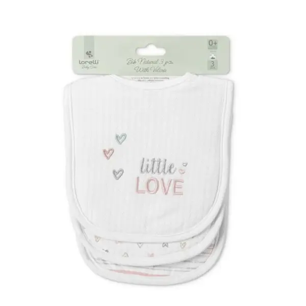 Set 3 bavete bumbac, Lorelli, inchidere cu velcro, potrivit pentru hranire si in perioada eruptiei dentare, Pink