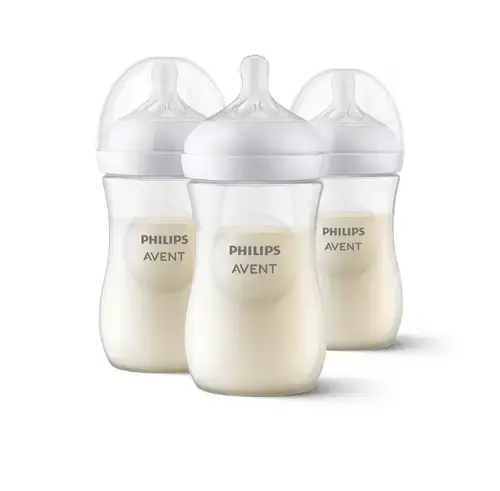 Set 3 biberoane pentru nou-nascuti, Philips Avent Natural Response tSCY903/03, 260 mL, tetina cu debit 3, 1 luna +