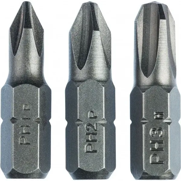 Set 3 biti pentru insurubare, Bosch 2609255964, PH 1 - 2 - 3, 25 mm