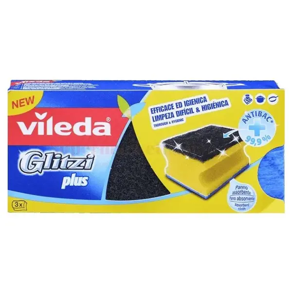 Set 3 buc burete vase Vileda Glitzi puternic abraziv efect antibacterian Set 3 buc burete vase Vileda Glitzi puternic abraziv efect antibacterian