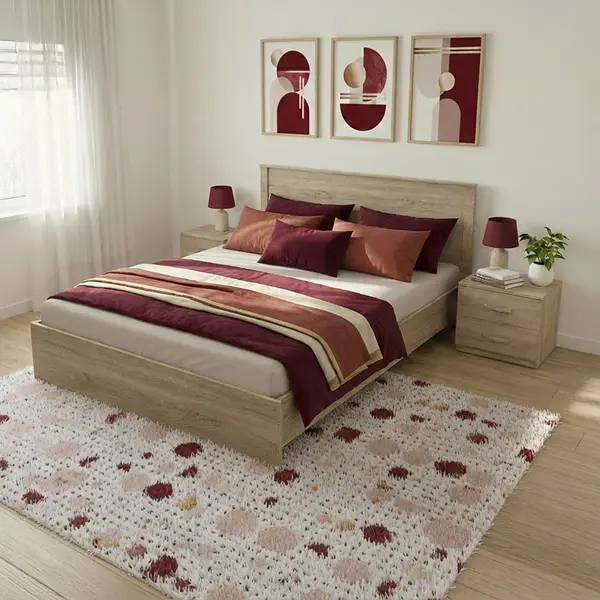 Set 3 buc. dormitor cadru pat si noptiere, Athos, Stejar, 170x206.5x96 cm