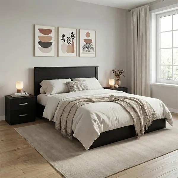 Set 3 buc. dormitor cadru pat si noptiere, Athos, Wenge, 150x206.5x96 cm