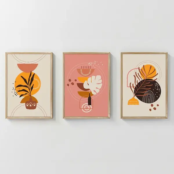 Set 3 buc. tablouri cu rama, Solith, Multicolor, 33x1.5x48 cm