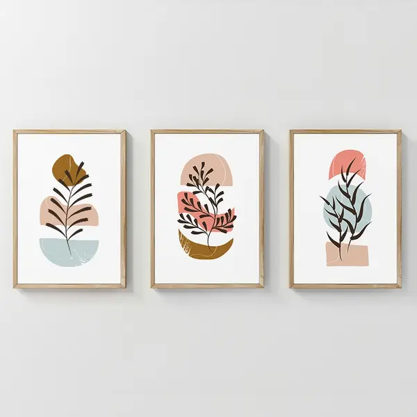 Set 3 buc. tablouri cu rama, Thera, Multicolor, 33x1.5x48 cm