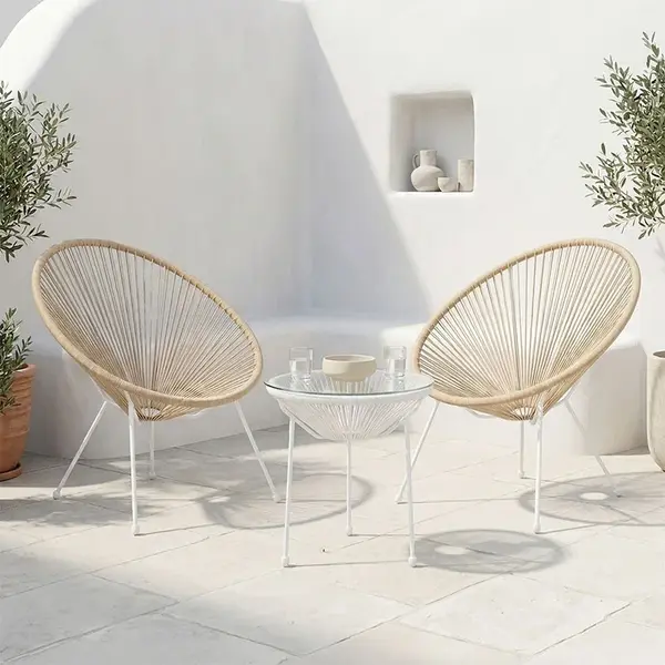 Set 3 bucati masa si scaune gradina, Acapulco, Natural, 50x50x52 cm