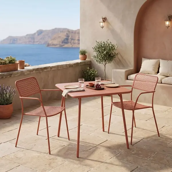 Set 3 bucati masa si scaune gradina V2, Moraja, Terracotta, 70x70x73 cm