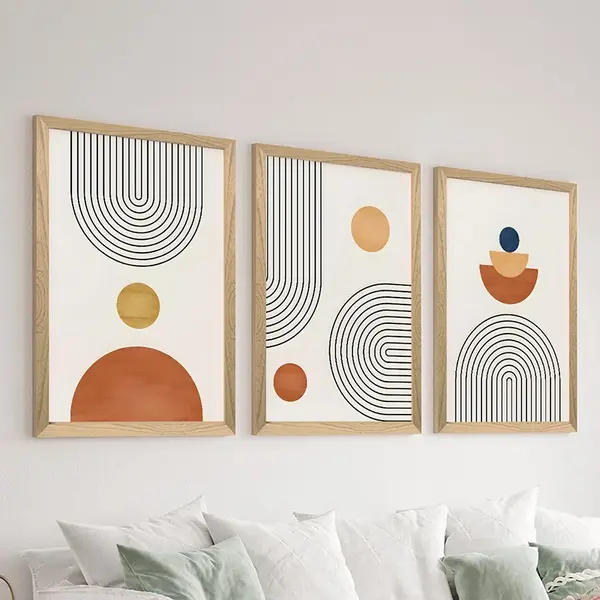Set 3 bucati Tablou cu rama, Symmetry, Multicolor, 0.3x33x48 cm