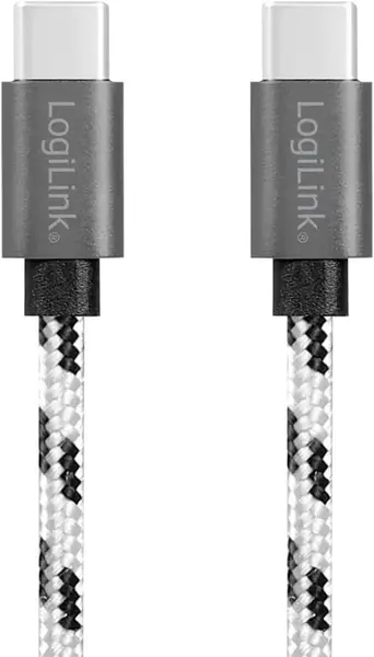 Set 3 cabluri alimentare si date LOGILINK CU0200, USB 2.0 Type-C (T) la USB 2.0 Type-C (T), set: 0.5/1/2m, premium, cablu cu impletire din nylon, dublu ecranare, Alb/Negru