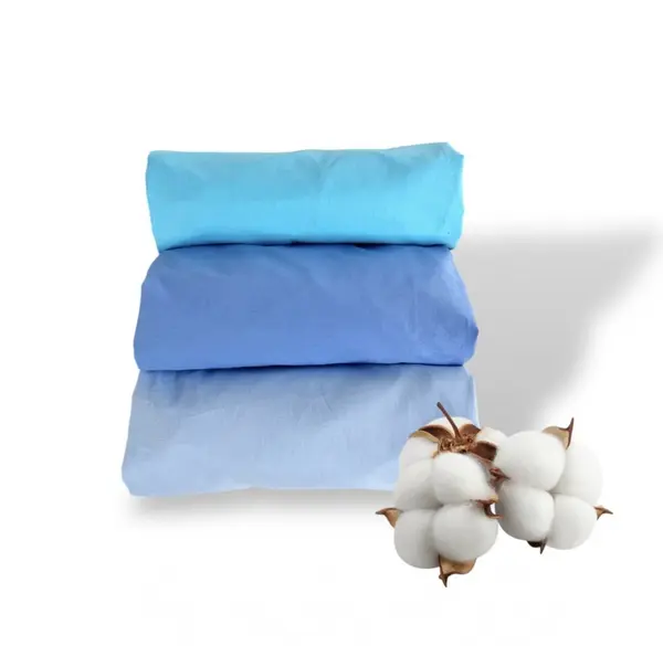 Set 3 cearsafuri din bumbac ranforce pentru pat copii, Deseda, cu elastic roata, dimensiune 120 x 60 cm, mix albastru