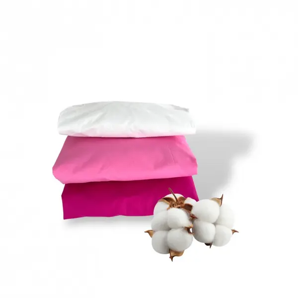 Set 3 cearsafuri din bumbac ranforce pentru pat copii, Deseda, cu elastic roata, dimensiune 160 x 80 cm, mix roz ciclam