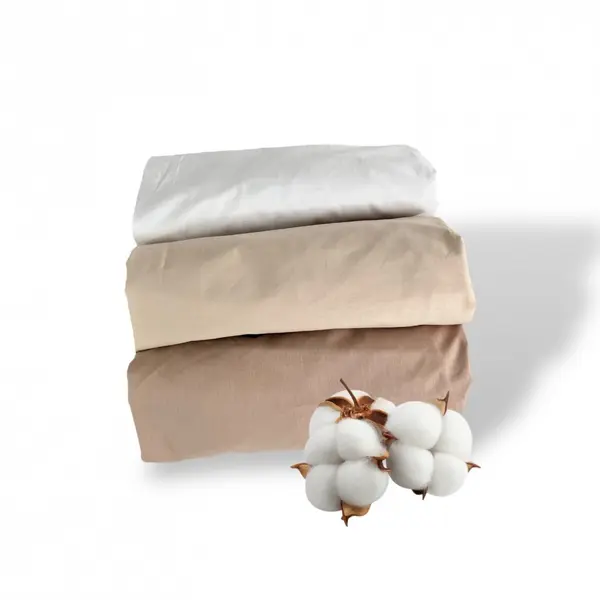 Set 3 cearsafuri din bumbac ranforce pentru pat copii, Deseda, cu elastic roata, dimensiune 120 x 60 cm, mix bej