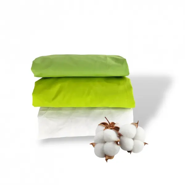 Set 3 cearsafuri din bumbac ranforce pentru pat copii, Deseda, cu elastic roata, dimensiune 120 x 60 cm, mix Verde