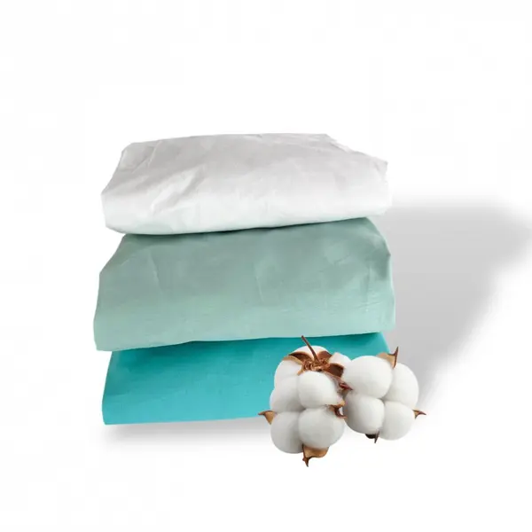 Set 3 cearsafuri din bumbac ranforce pentru pat copii, Deseda, cu elastic roata, dimensiune 120 x 60 cm, mix verde menta