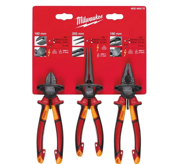 Set 3 clesti Milwaukee VDE izolati, rezistenti la 1.000V, certificati EN/IEC 60900, rezistenta mare la coroziune, 4932464575