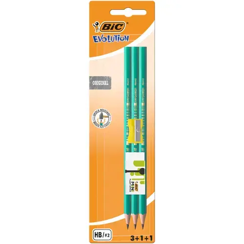 Set 3 creioane grafit BIC Evolution + 1 radiera + 1 ascutitoare