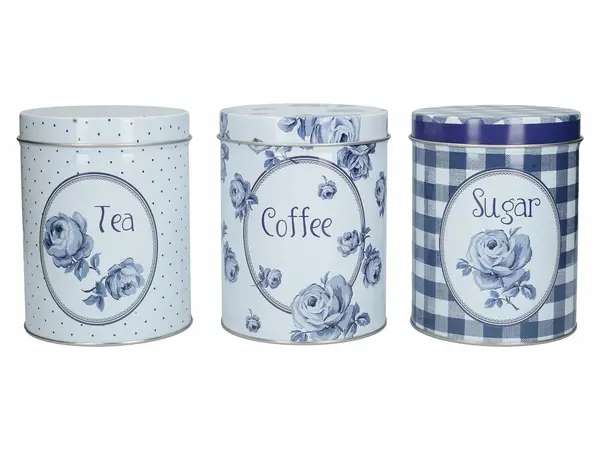 Set 3 cutii metalice-Katie Alice Vintage Indigo Tea, Coffee And Sugar | Creative Tops