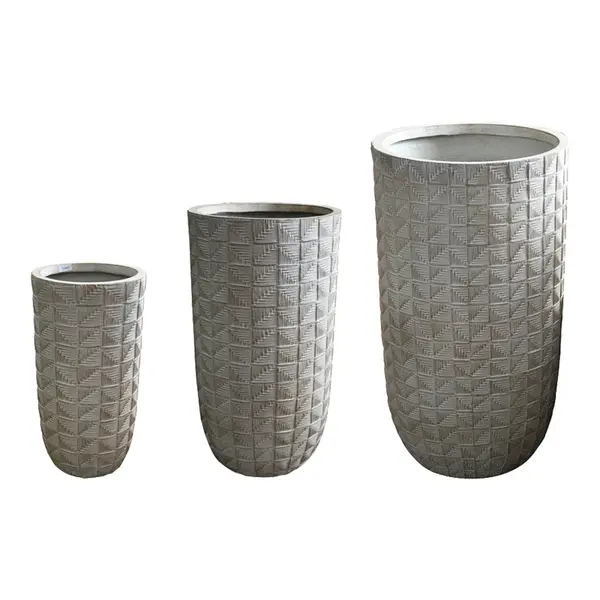 Set 3 ghivece decorative ceramice Kallena, Gri-Bej, Ceramică, variabile, 45x45x78 cm
