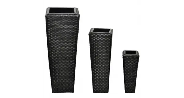 Set 3 ghivece din ratan, Negru
