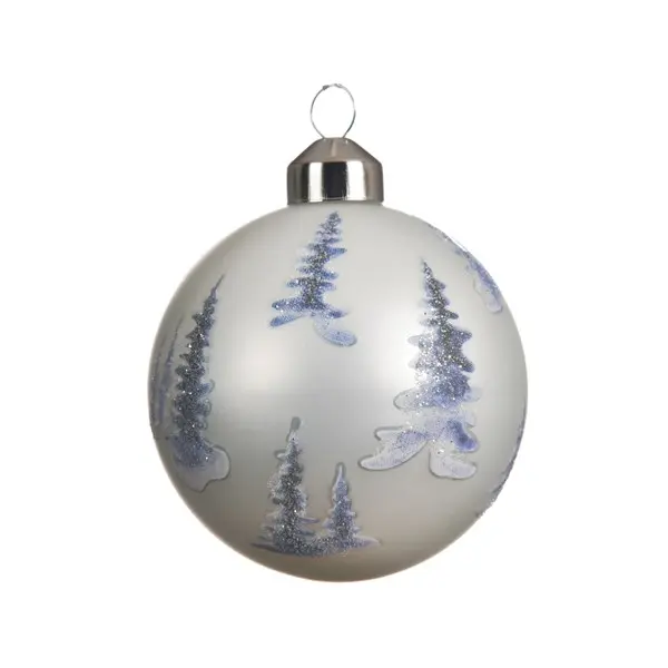 Set 3 globuri - Trees with Glitter - White Winter | Kaemingk