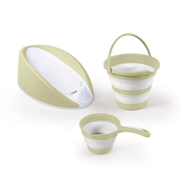 Set 3 in 1 cu suport anatomic pentru cadita, cana si galetusa cu design pliabil verde eco