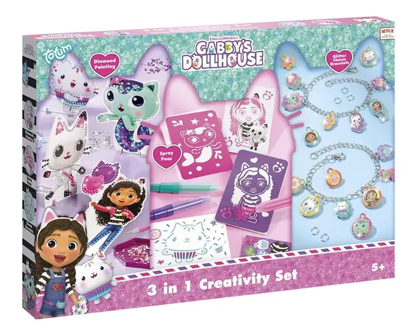 Set 3 in 1 Gabby s Dollhouse - Bratari, carioci de suflat pictura cu diamante