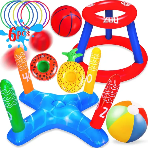 Set 3 in 1 Jocuri Gonflabile pentru Piscina, Cos Baschet Plutitor - Default Title