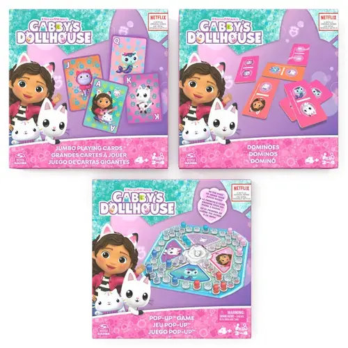 Set 3 Jocuri Gabby's Dollhouse - Domino, carti si joc pop up